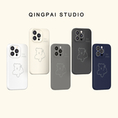 轻派线条小狗液态硅胶适用苹果15promax手机壳iphone13新款 16pro女12纯色14plus日韩17air简约11全包镜头软壳