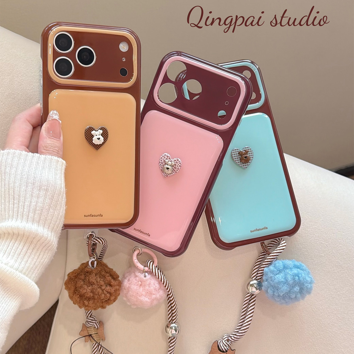 轻派ins秋冬撞色立体豹纹狗狗卡通适用苹果18promax手机壳iphone17pro新款带挂绳16pro女款15pro日韩全包硬壳