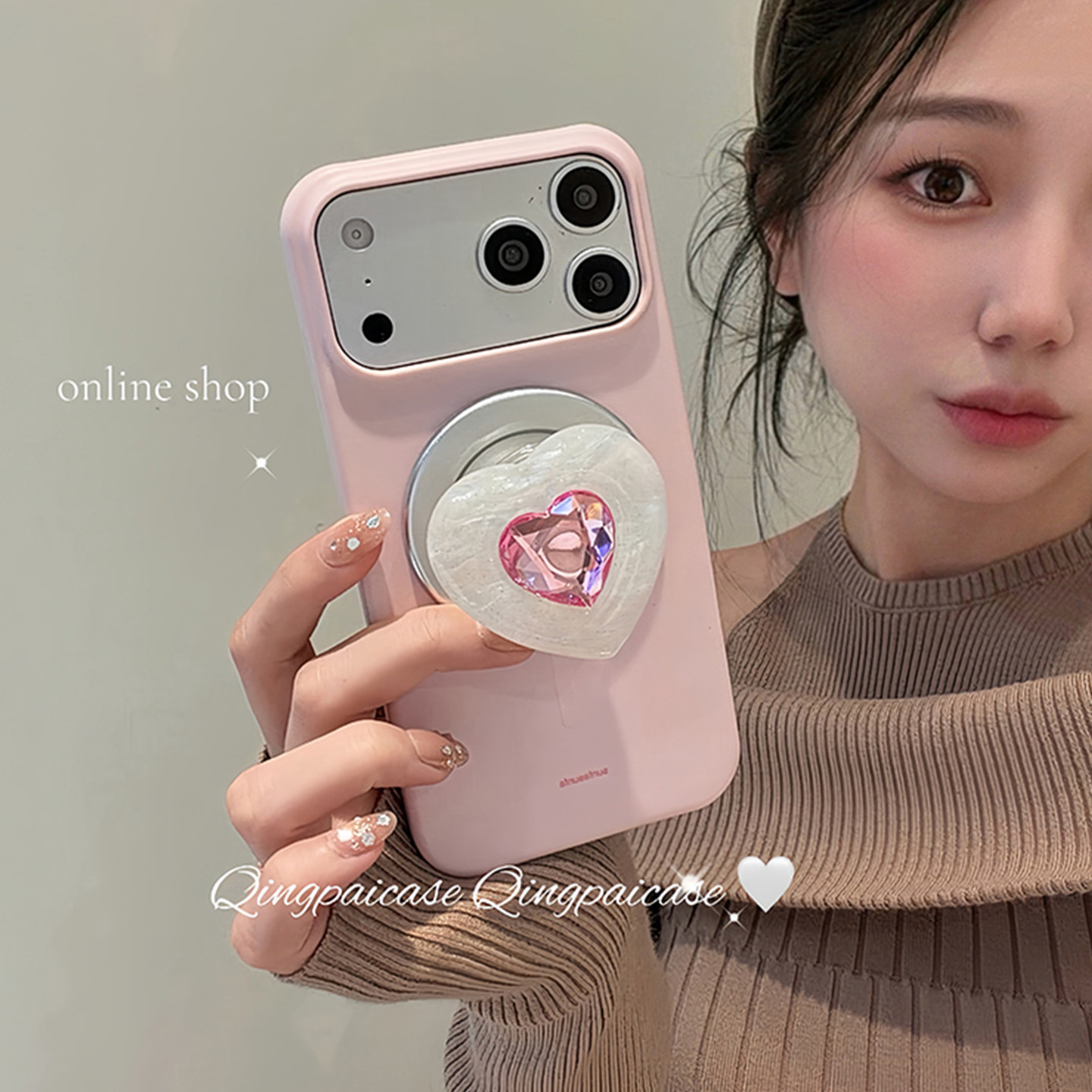 轻派ins简约纯色爱心水晶磁吸支架适用苹果17promax手机壳iphone16pro新款15女款14菲林壳13韩系少女半包硬壳,3C数码配件,手机保护套/壳,淘宝优惠券,粉丝福利购,淘宝优惠卷