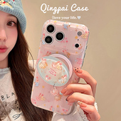 轻派超萌可爱粉色小猪磁吸支架适用苹果17promax手机壳iphone16pro新款 15女款 14少女心日韩13双层壳全包硬壳