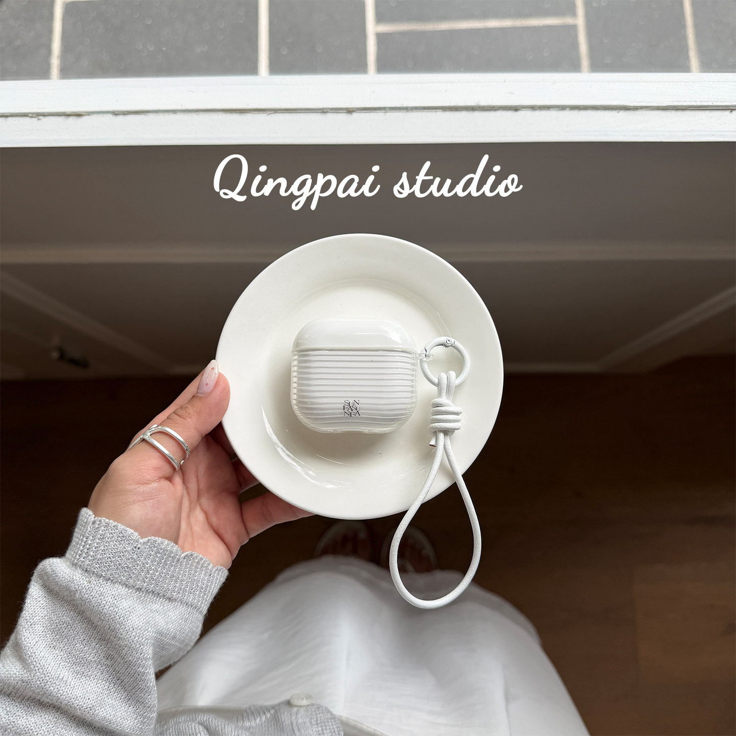 轻派ins简约透明白色条纹挂绳适用airpods5/4耳机保护套airpodspro3/2新款苹果三代保护套耳机壳无线蓝牙高级