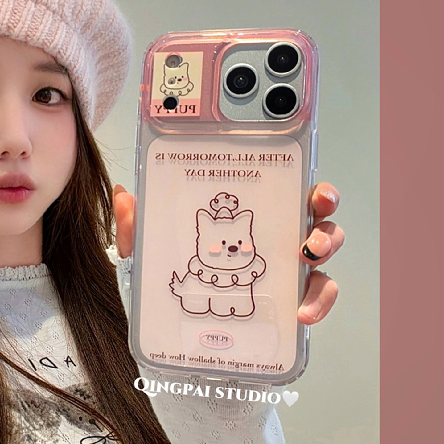 适用苹果手机壳卡通线条小狗