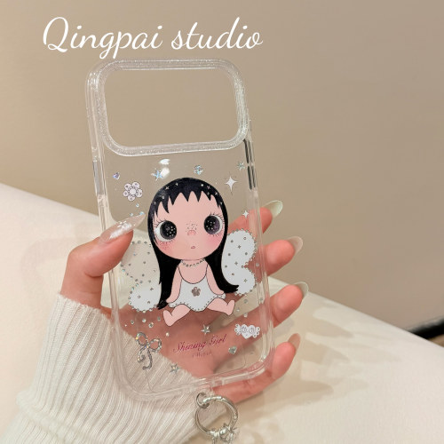 适用苹果手机壳闪粉水钻天使小玉
