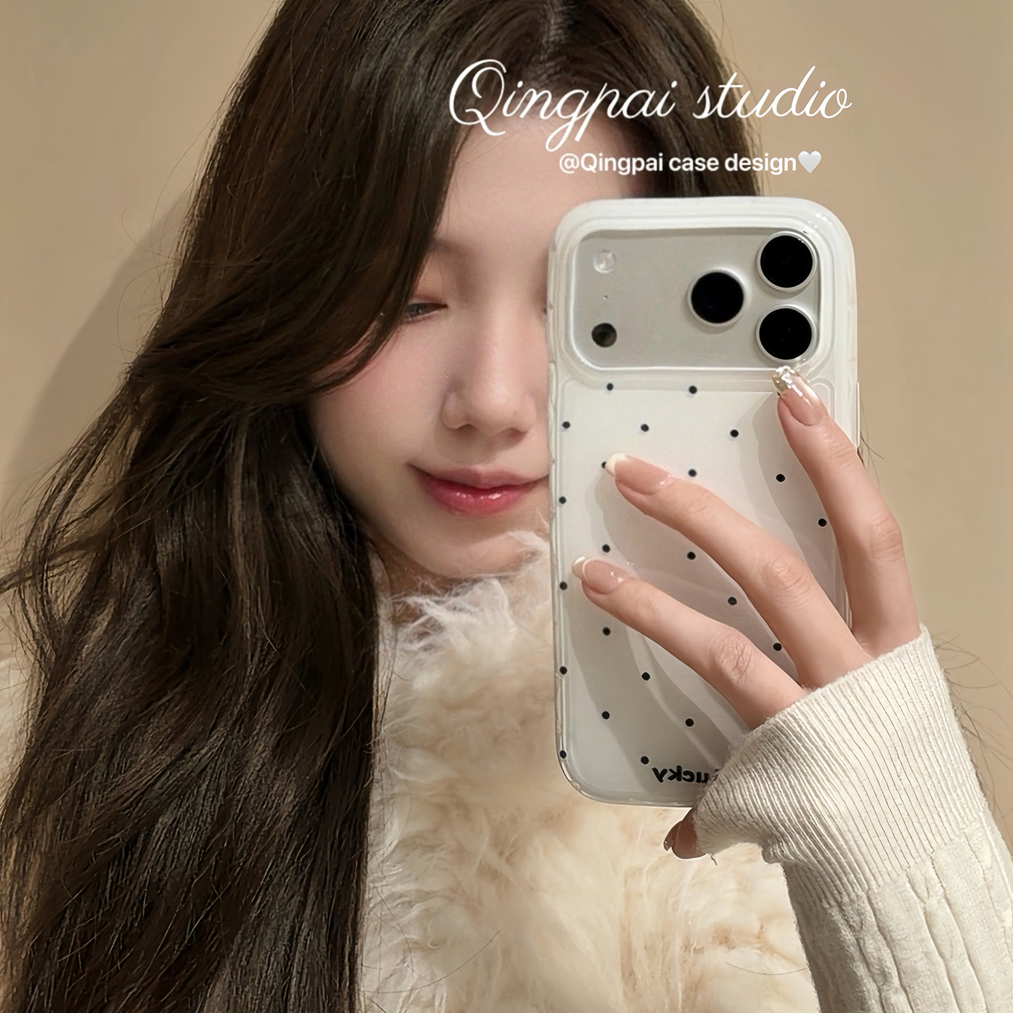 轻派ins简约纯色波点适用苹果17promax手机壳iphone16新款13pro女款15闺蜜款韩系14网红少女防摔气囊全包软壳