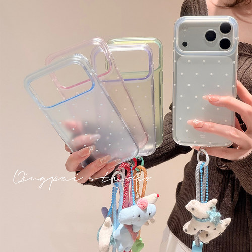 适用苹果手机壳半透波点编织挂件