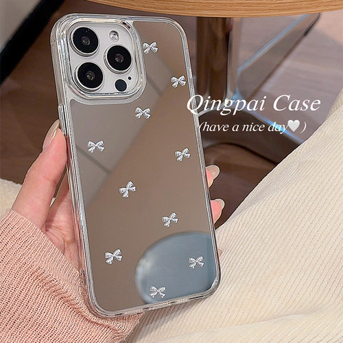 简约镜面蝴蝶结适用苹果手机壳