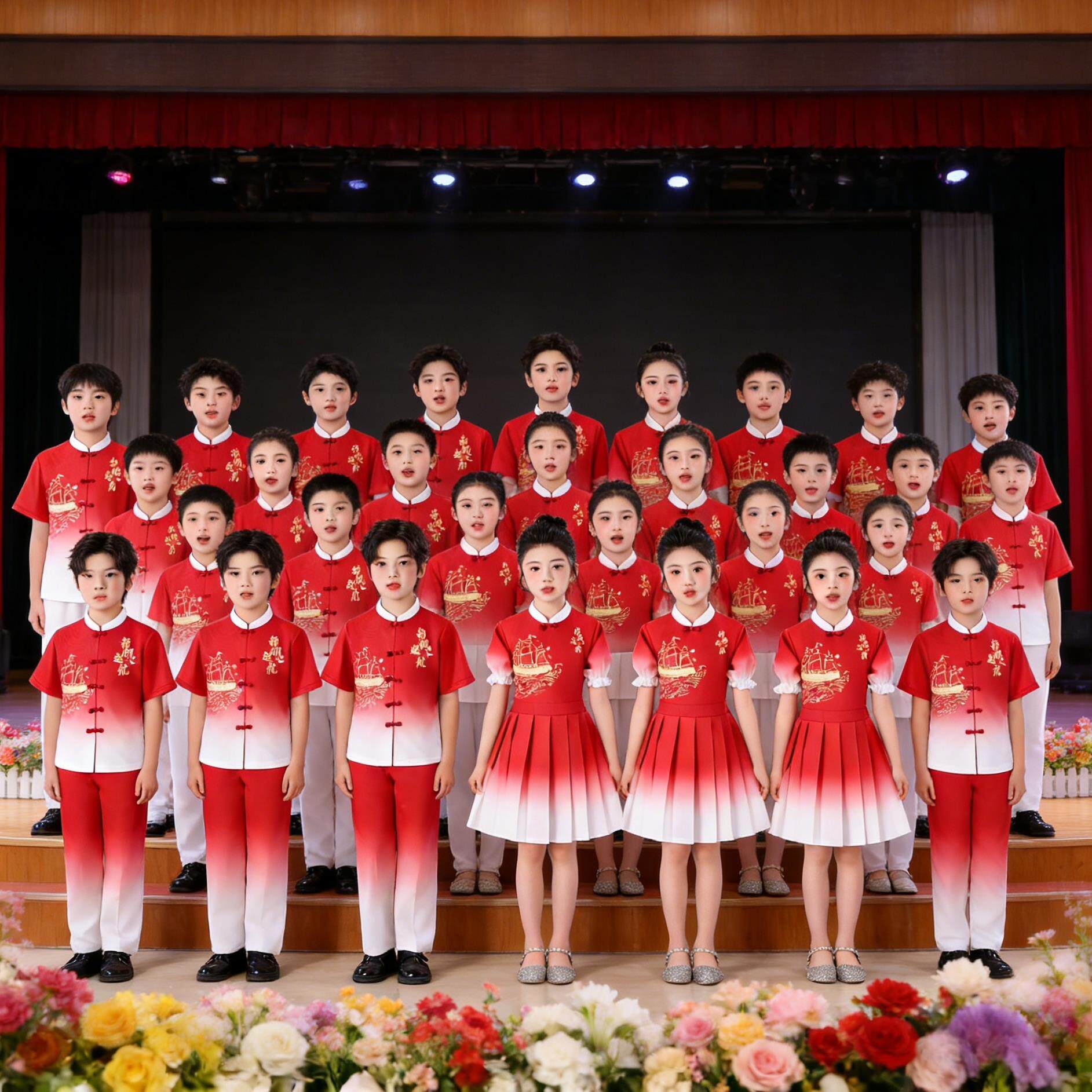 六一儿童合唱演出服诗歌朗诵我爱你祖国歌唱红歌红色主题表演服装