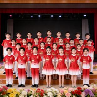 六一儿童合唱演出服诗歌朗诵我爱你祖国歌唱红歌红色主题表演服装