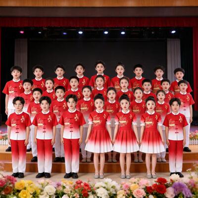 六一儿童合唱演出服诗歌朗诵我爱你祖国歌唱红歌红色主题表演服装