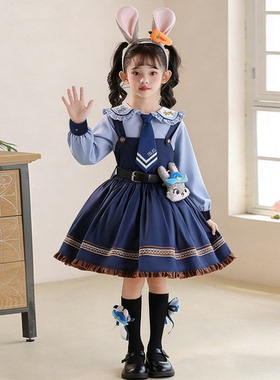 女童疯狂动物城衣服朱迪兔子警官服装连衣裙儿童洛丽塔女孩迪士尼