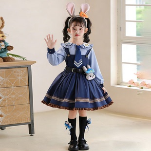女童疯狂动物城衣服朱迪兔子警官服装连衣裙儿童洛丽塔女孩迪士尼