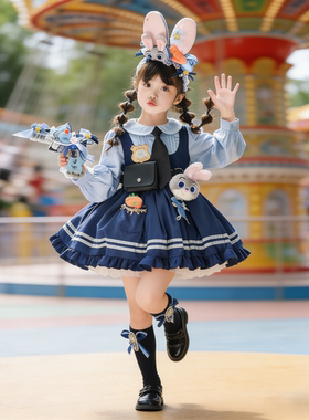 女童春季兔子警官连衣裙新款儿童洛丽塔公主裙子迪士尼朱迪cos服