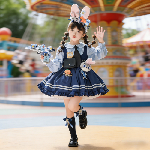 女童春季兔子警官连衣裙新款儿童洛丽塔公主裙子迪士尼朱迪cos服