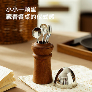 桌面叉勺子乌檀木刀收纳盒轻奢中国风西餐装刀叉勺子收纳筒实木罐