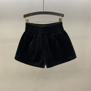 女高腰百搭显瘦外穿A字阔腿靴裤 黑色加厚丝绒短裤 新款 2025年冬季