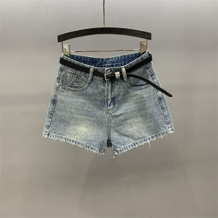 高腰显瘦小开衩设计a字阔腿热裤 新款 女2026夏季 水洗复古牛仔短裤