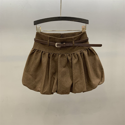 咖啡色花苞半身裙女高腰蓬蓬短裙