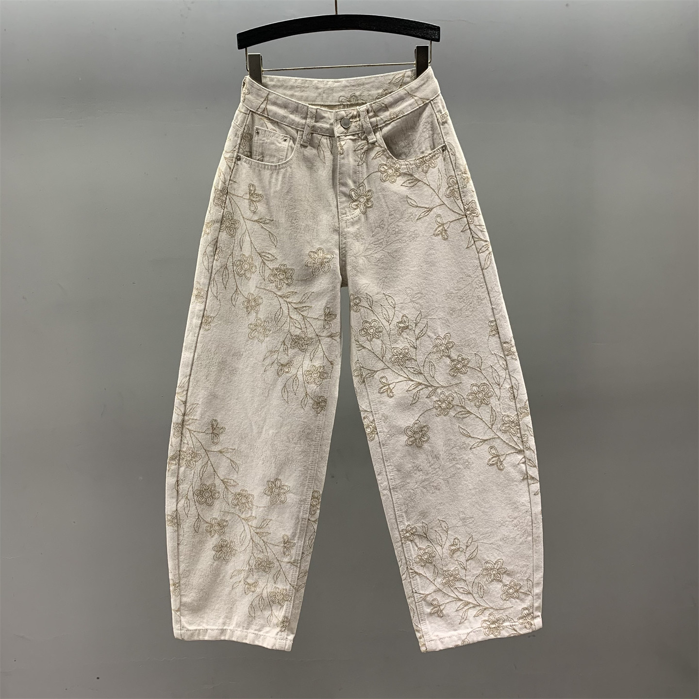 复古提花休闲阔腿牛仔裤女2026春季新款高腰宽松显瘦弯刀拖地长裤,女装/女士精品,牛仔裤,淘宝优惠券,粉丝福利购,淘宝优惠卷