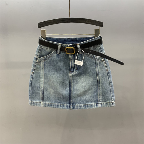 蓝色牛仔短裙高腰a字包臀半身裙