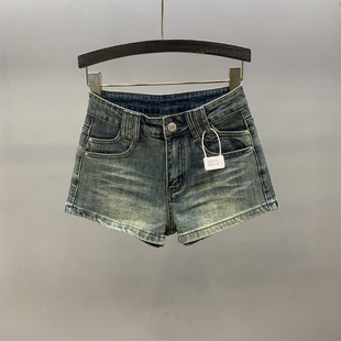 美式复古牛仔短裤女春夏2026年新款弹力紧身显瘦a字包臀辣妹热裤