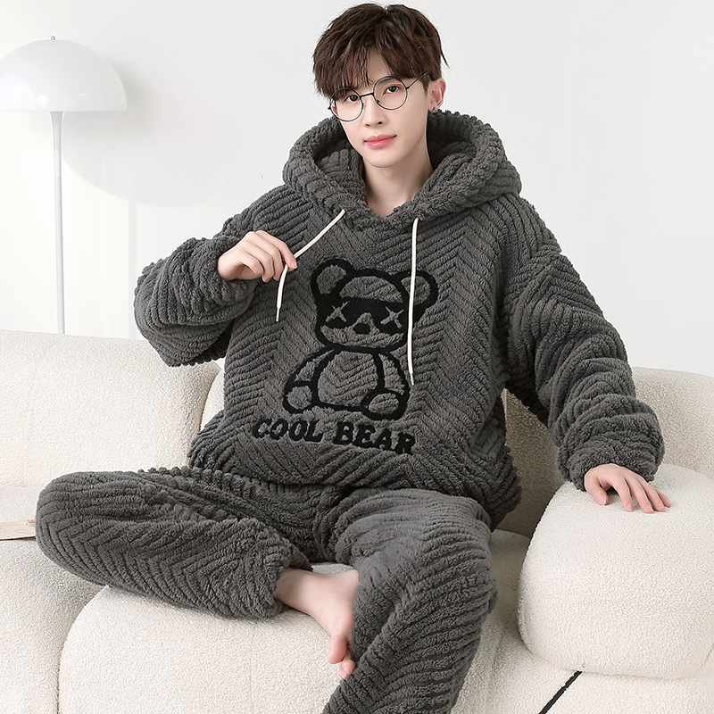 睡衣男款冬季珊瑚绒加厚家居服