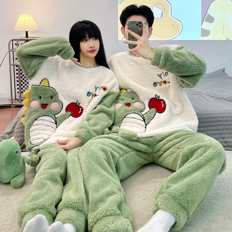 情侣睡衣女秋冬季珊瑚绒加厚