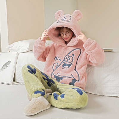 珊瑚绒睡衣男冬季加厚加绒卡通