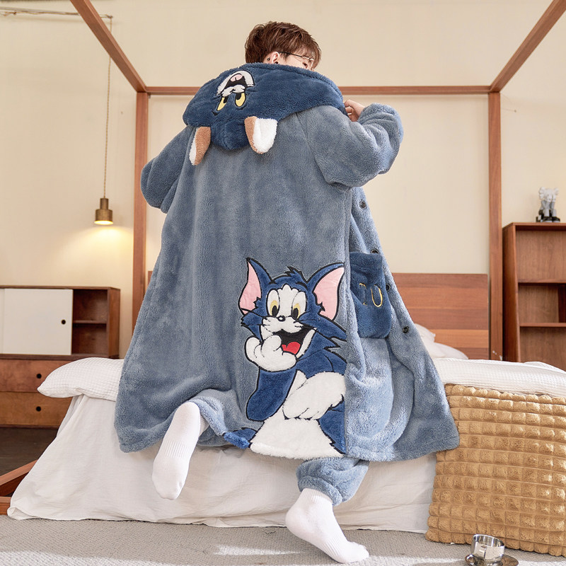 睡衣男士冬季珊瑚绒长款睡袍浴袍