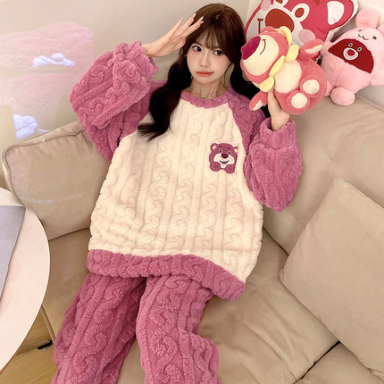 珊瑚绒睡衣女款冬季2024新款加厚加绒大码胖mm200斤秋冬休闲套装
