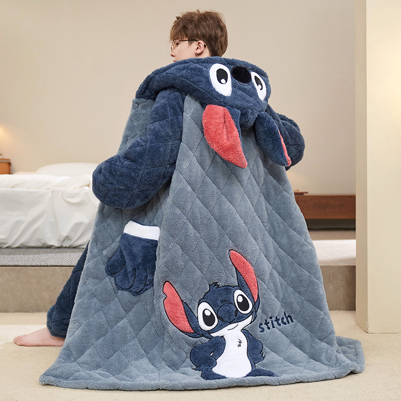 冬季睡衣男款加厚三层珊瑚绒夹棉