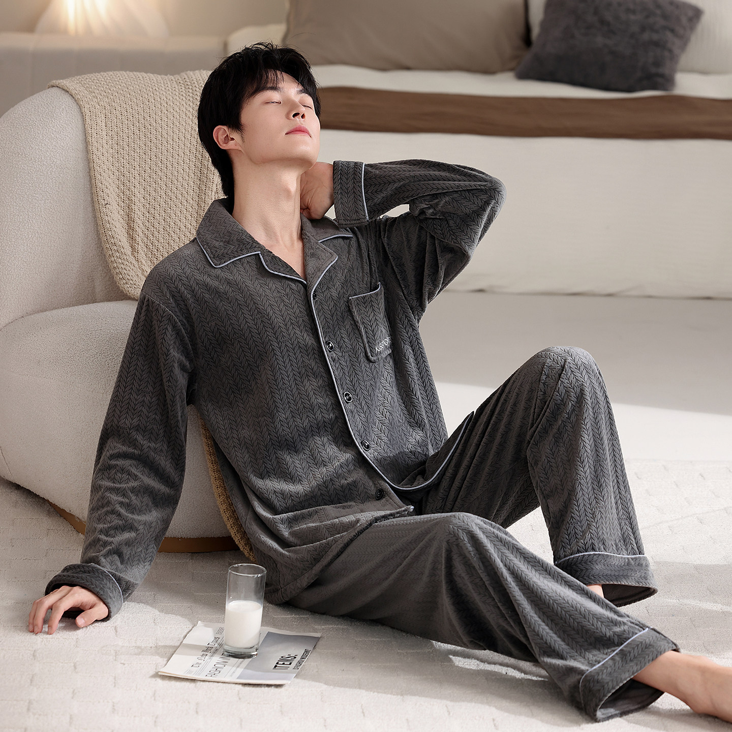 男士睡衣秋冬季新款长袖轻便保暖海岛绒珊瑚绒可外穿高级感家居服