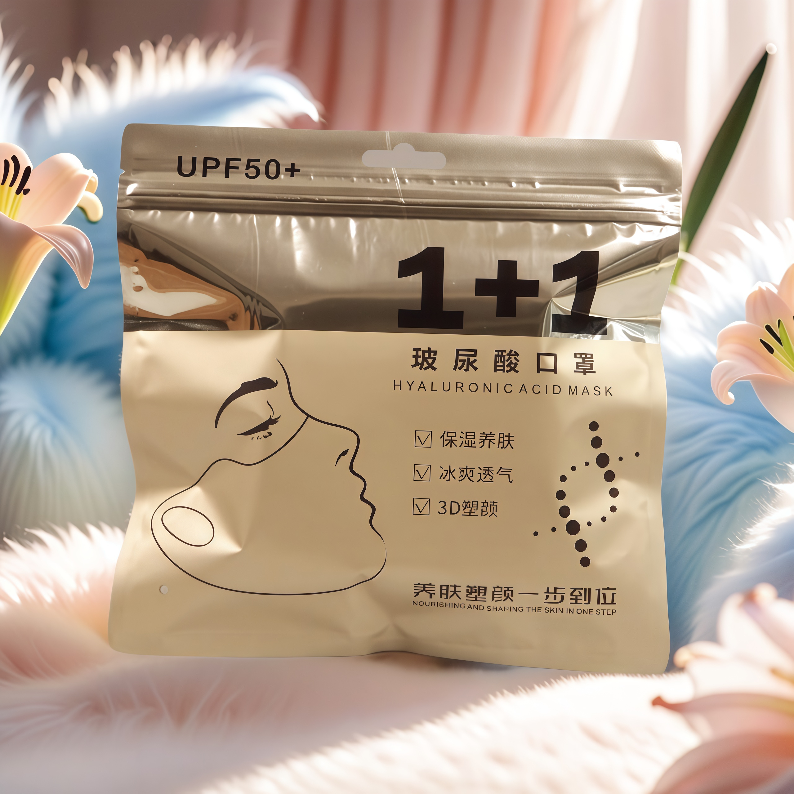 玻尿酸口罩包装袋3D立体口罩自封袋UPF50防晒口罩1+1透明袋子现货