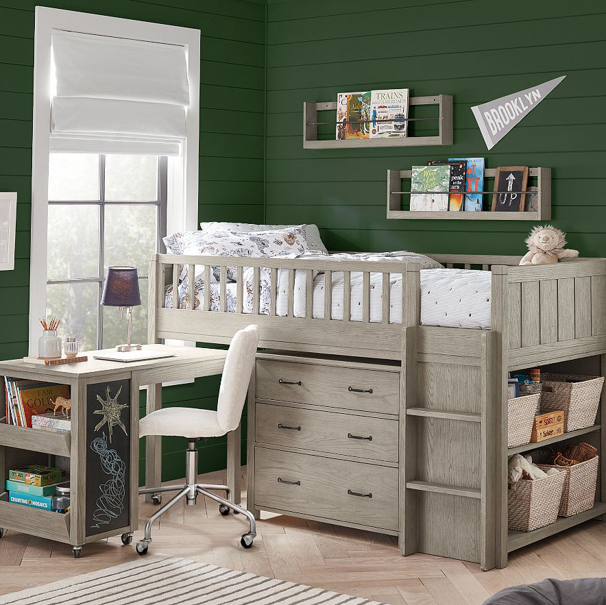 实木儿童高架床带书桌储物女孩公主风小户型上床下桌组合一体床