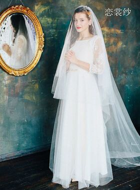 复古韩式白色造型写真新娘头纱