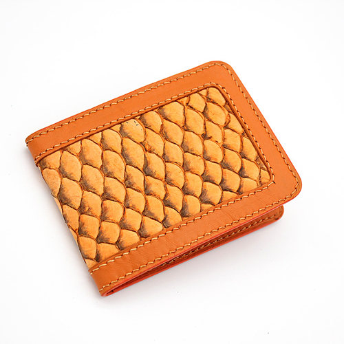 手工定制奢侈高档橘色鲤鱼皮卡包驾照包稀有皮真皮可订制