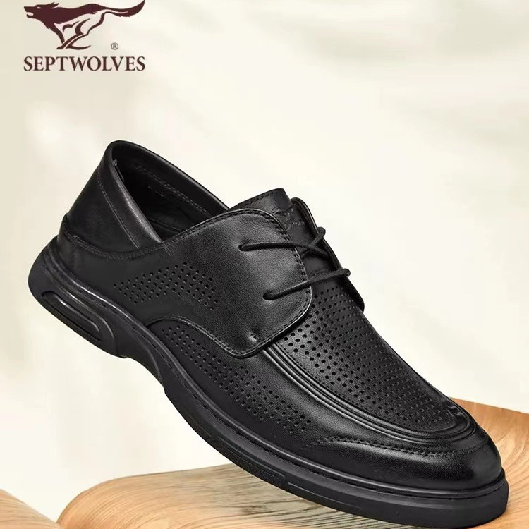 七匹狼2025新款镂空透气休闲皮鞋