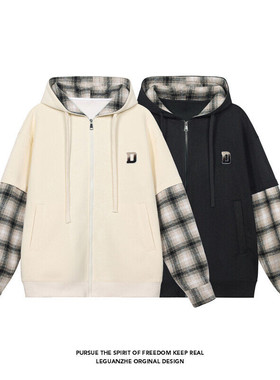 2025 春季新款 港风白底大码假两件菠萝格卫衣M-5X HW24758-P85