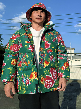 MY206绿色连帽加厚保暖防寒棉衣外套棉袄棉服东北大花男女团队潮