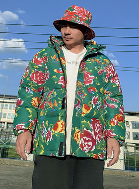 MY206绿色连帽加厚保暖防寒棉衣外套棉袄棉服东北大花男女团队潮