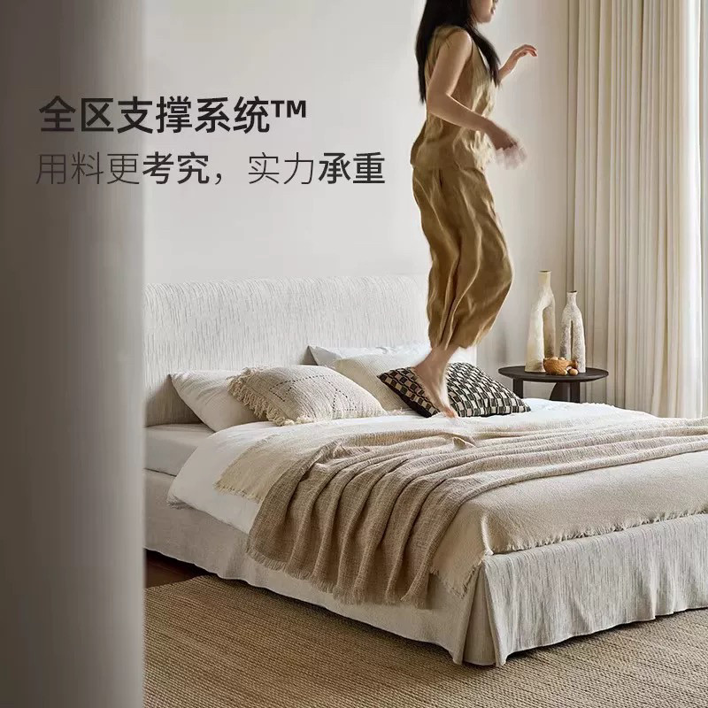 侘寂风雪尼尔布艺床极简主卧室软包双人床民宿样板间大床全可拆洗