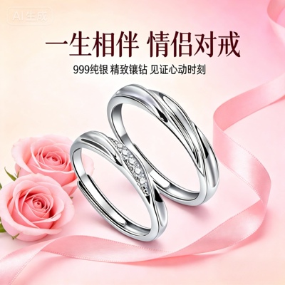 素圈情侣对戒 一对 简约轻奢 纪念日礼物 异地恋