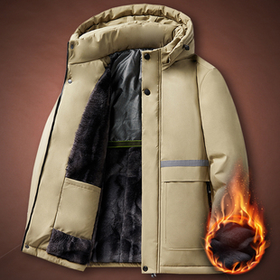 2024冬季加绒加厚男外套男士速干宽松棉衣时尚反光条保暖抗寒棉袄