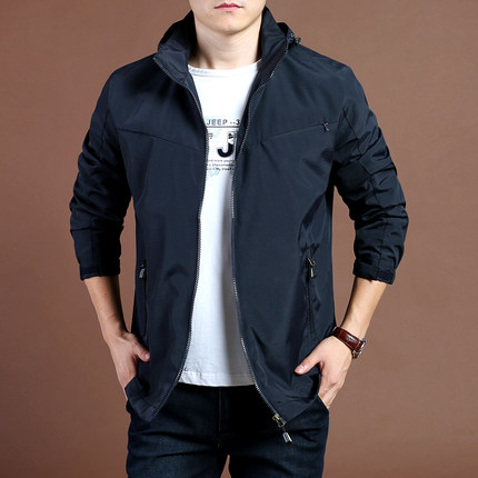 秋季新款休闲商务薄款宽松夹克男NIAN JEEP时尚纯色防水速干外套