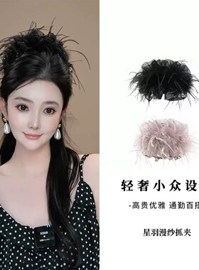 超仙羽毛流动钻网纱大号抓夹