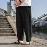 K33P75春夏日系复古棉麻立体剪裁大码风宽松小脚休闲裤子男黑，男装休闲裤，星座704A（原B229A）