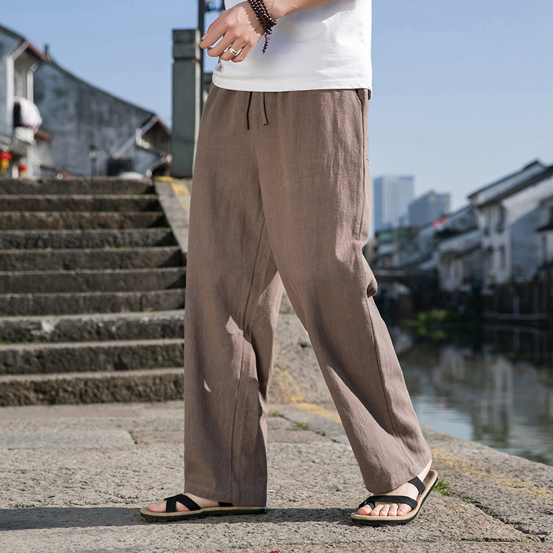 K41P75春夏棉麻裤子男风复古直筒长裤亚麻宽松透气休闲裤图片