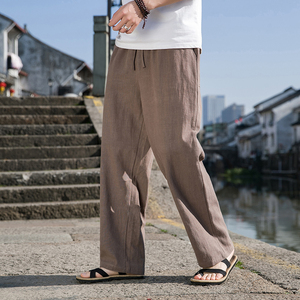 K41P75春夏棉麻裤子男风复古直筒长裤亚麻宽松透气休闲裤图片