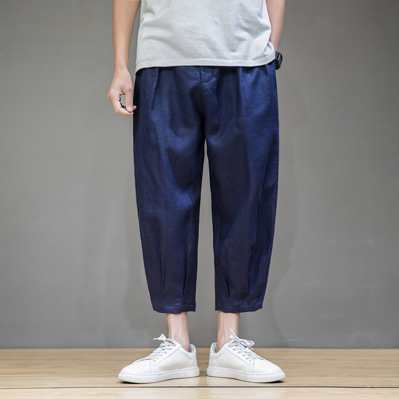 K25P65风复古日系棉麻休闲夏季宽松大码褶皱小脚九分裤男，男装休闲裤，星座704A（原B229A）