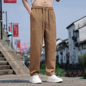 K45P75风夏季长裤直筒休闲棉麻宽松大码亚麻裤驼色,永丰县哪里有服装搭配师图片