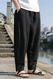 K36P75春夏日系棉麻大码风宽松阔腿苎麻小脚开衩亚麻休闲裤男，男装休闲裤，星座704A（原B229A）